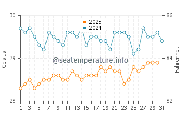 Temperature dell'acqua a Coral Bay a luglio