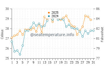Temperature dell'acqua a Edgewater a luglio