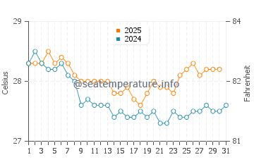 Wetar Island water temp chart in July