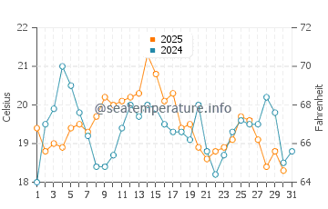 Adams Shore water temp chart in August
