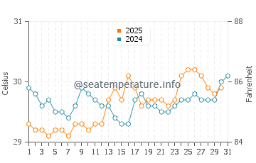 Temperatura del agua en Allende en agosto
