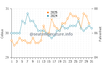 Temperatura del agua en Alvarado en agosto