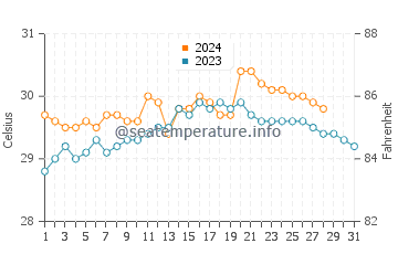 Anilao water temp chart in August