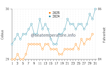 Temperatura da água em Arecibo em agosto