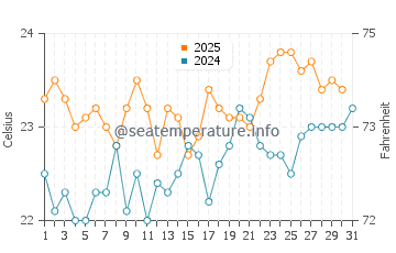 Arinaga water temp chart in August