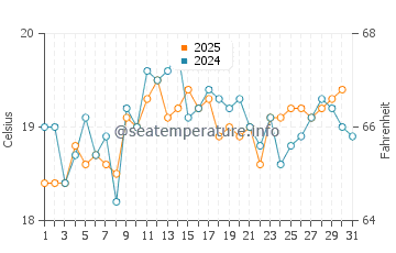 Bexhill-on-Sea water temp chart in August