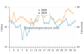 Blue Heron Bridge water temp chart in August