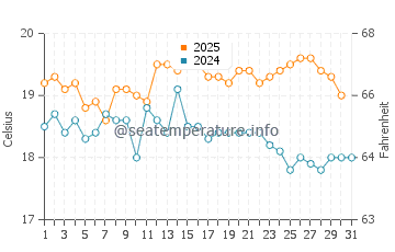 Bracelet Bay water temp chart in August