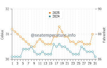 Temperatura del agua en Bucerias en agosto