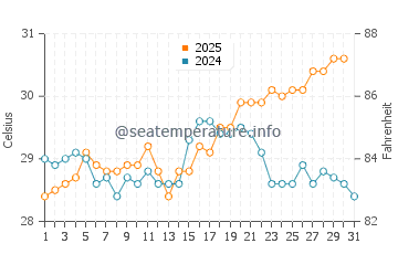 Temperatura del agua en Buena Vista en agosto