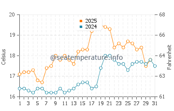 Bulli Beach water temp chart in August