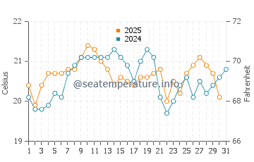 Cabarita Beach water temp chart in August