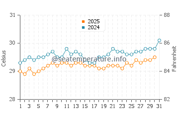 Temperature dell'acqua a Carrizales ad agosto