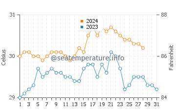 Temperatura del agua en Casiguran en agosto
