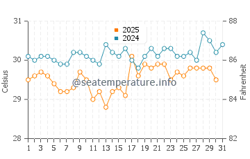 Temperatura da água em Cedros em agosto