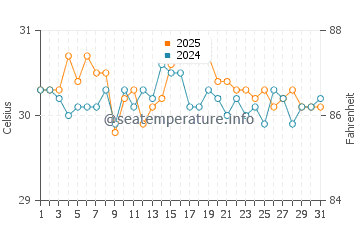 Temperatura da água em Celebration Key em agosto