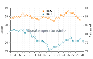 Temperatura vode u Cikiruh Wetan u kolovozu