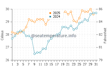 Cinnamon Beach water temp chart in August