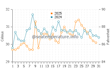 Temperatura da água em Ciudad del Carmen em agosto