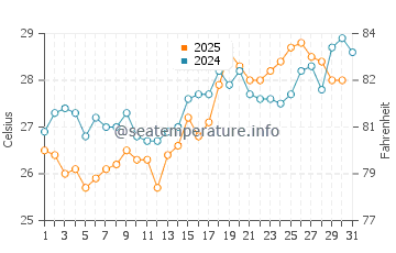 Temperatura del agua en Isla de Coche en agosto