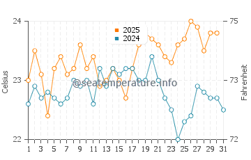 Costa Calma water temp chart in August