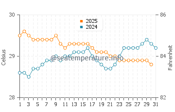 Costa Ballena water temp chart in August
