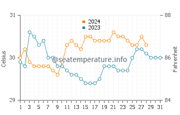 Temperatura vode u Del Carmen u kolovozu