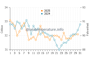 Temperatura del agua en Dib Dibba en agosto