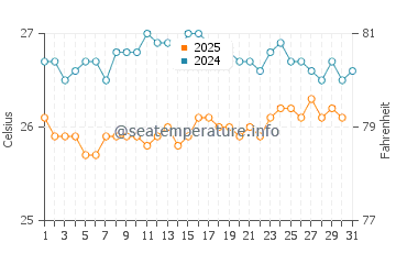 Temperatura del agua en Dzaoudzi en agosto