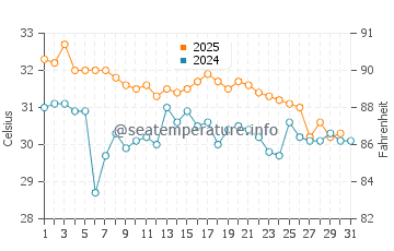 East Tampa Beach water temp chart in August
