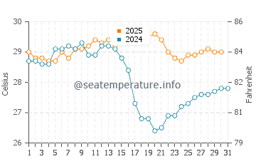 Elbow Beach water temp chart in August