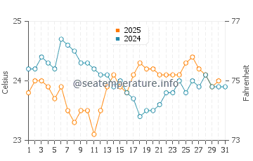 Funchal water temp chart in August