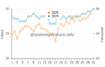 Temperature dell'acqua a Grande-Terre ad agosto