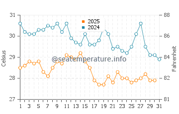 Gulf of Aqaba water temp chart in August