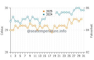 Temperature dell'acqua a Gustavia ad agosto