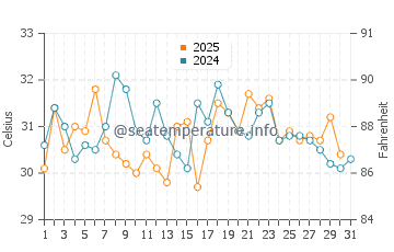 Temperatura del agua en Holbox en agosto