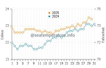 Hook Island water temp chart in August