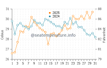 Ichihara water temp chart in August