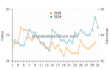 Temperatura del agua en Kartong en agosto