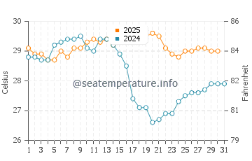King's Wharf water temp chart in August