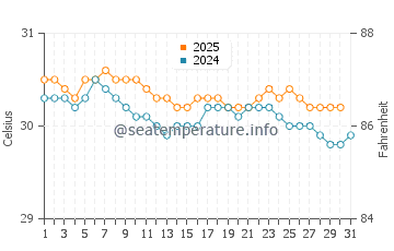 Temperature dell'acqua a Kuala Sungai Baru ad agosto