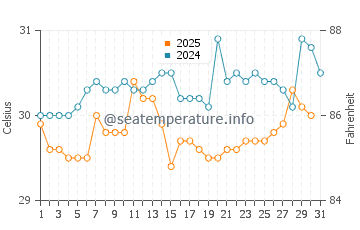 Temperatura del agua en La Puntilla en agosto