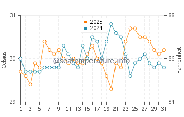Temperatura vode u Lee Stocking Island u kolovozu