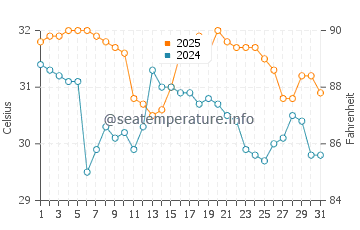 Lighthouse Beach water temp chart in August