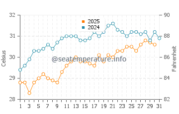 Malaquite Beach water temp chart in August
