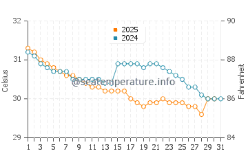 Victoria water temp chart in August
