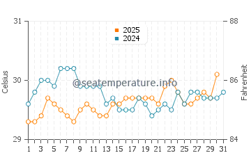 Temperatura vode u Meedhoo u kolovozu