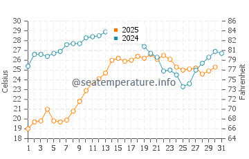 Wassertemperatur Menfi im August