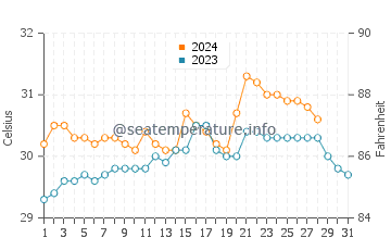 Temperatura del agua en Mercedes en agosto