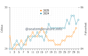 Temperature dell'acqua a Miches ad agosto